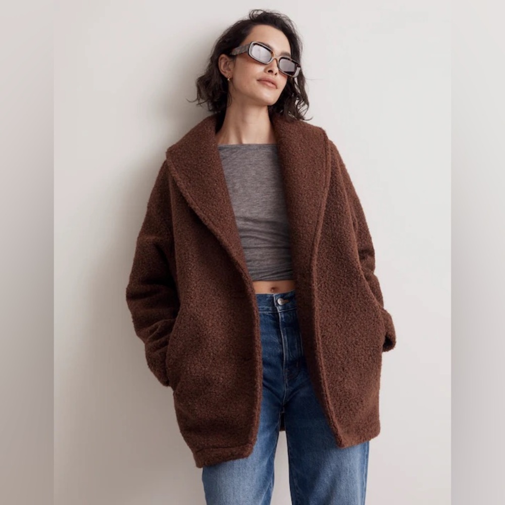Madewell Pebbled Faux Sherling Shawl Collar Coat in CREAM